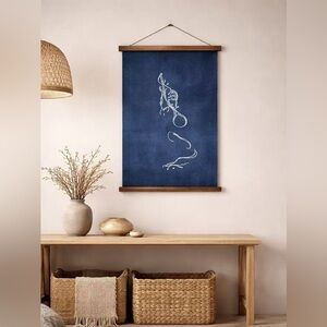 Indigo Batik Linen Textile Wall Art Panel Wax Resist Calligraphy BA18